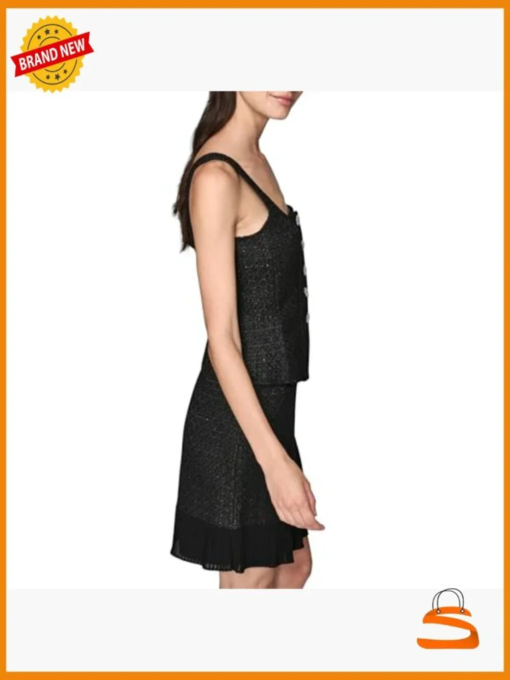 Sleeveless Tweed Peplum Vest with Decorative Buttons